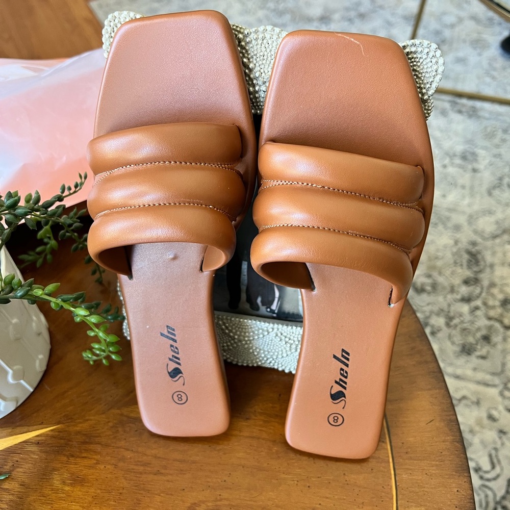 Faux Leather Slide Sandals